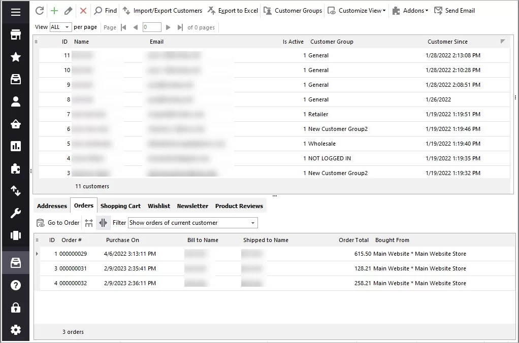 Magento Customers and Orders Management