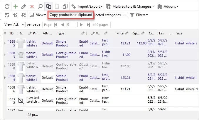 Copy Products to Clipboard