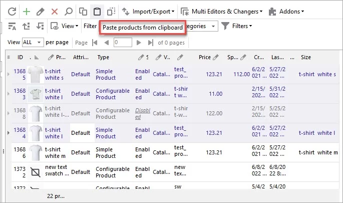 Paste Products from Clipboard Adobe Commerce