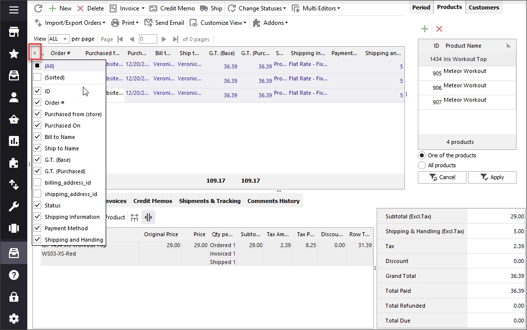 Magento exclude columns from the grid