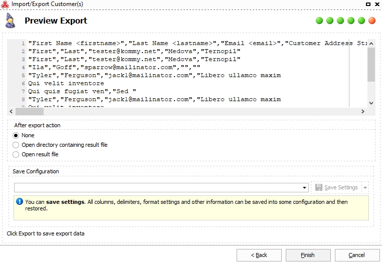 Preview Magento 2 customers export and select an after-export action