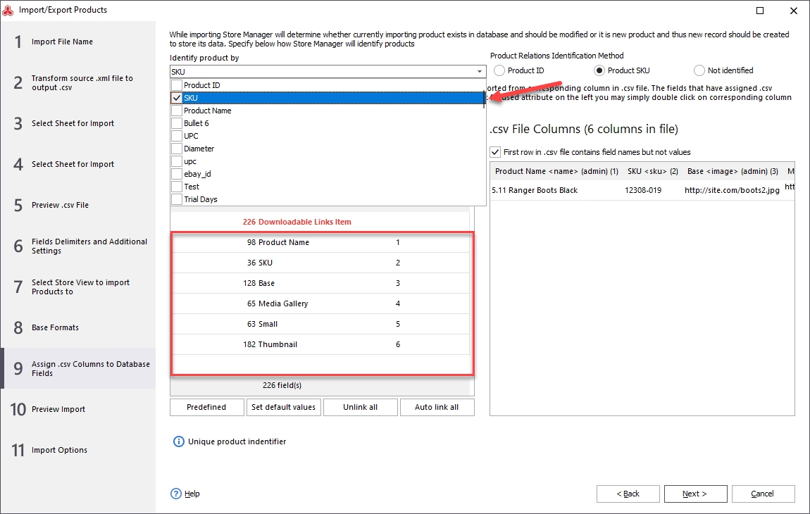 Assign .csv columns to database fields