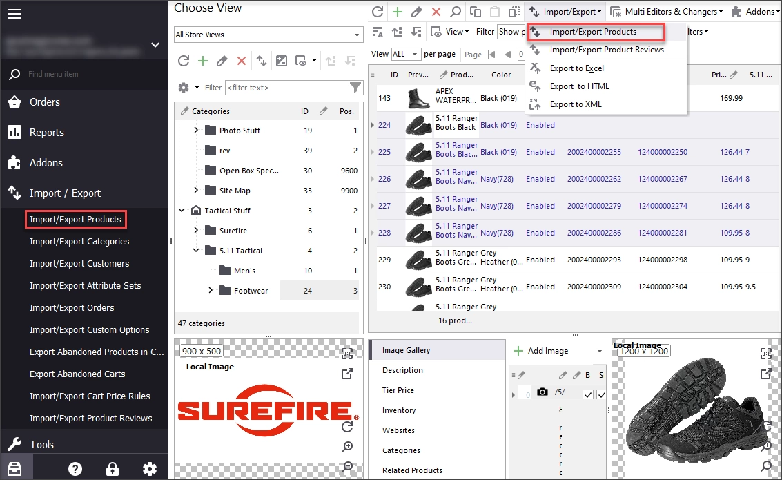 Launch Product Export Import Wizard through either buttons