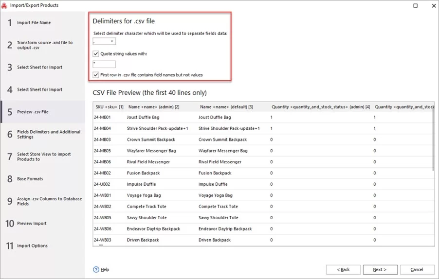 Magento Store Manager Import Delimiters