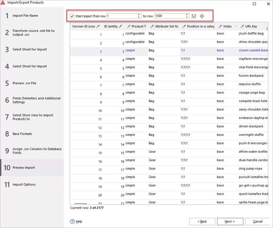 Magento Store Manager Import Rows
