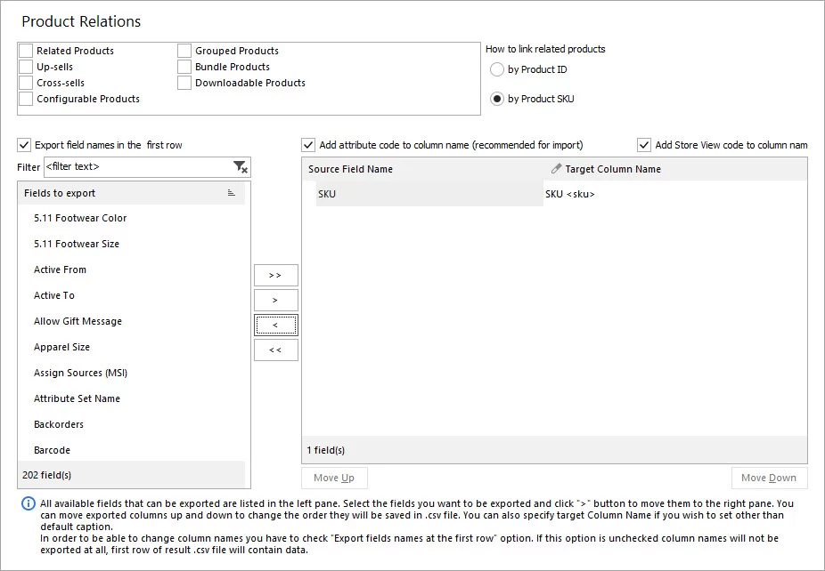 Select Fields for Export with Store Manager