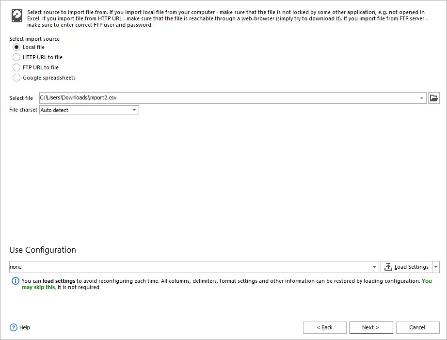 Select File for Price Import