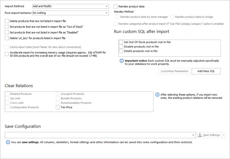 Select Import Options