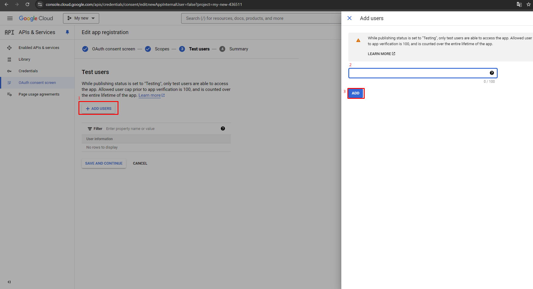 Generate Google API keys for Store Manager for Adobe (ex Magento), Add a new test user.