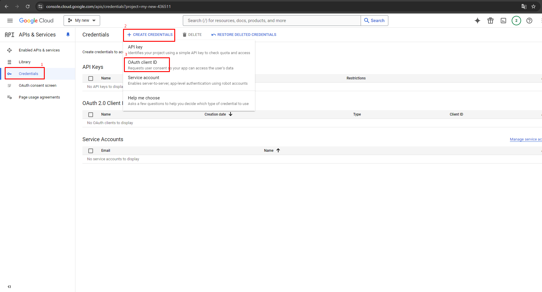 Generate Google API keys for Store Manager for Adobe (ex Magento), choose Credentials.