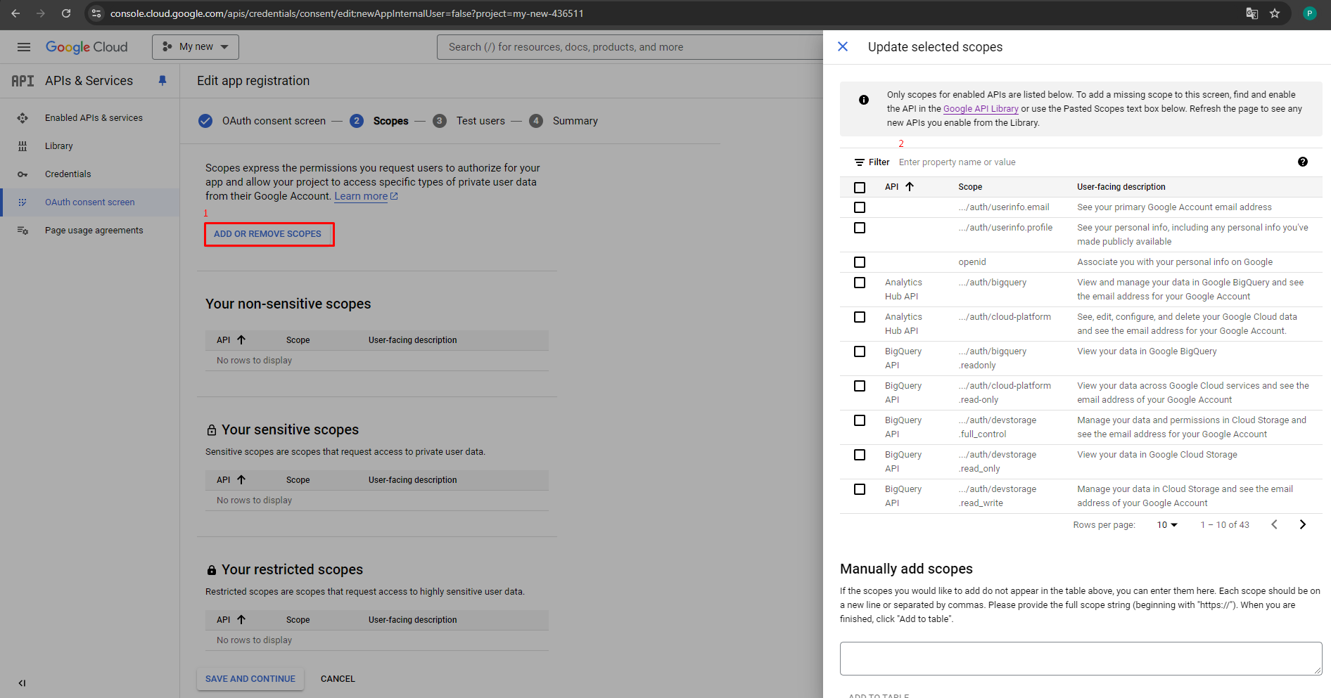 Generate Google API keys for Store Manager for Adobe (ex Magento), Update your scopes (app access).