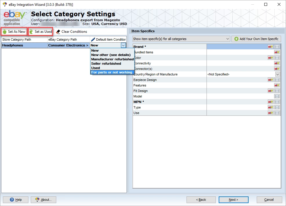 Magento product export to ebay magento ebay export set item conditions