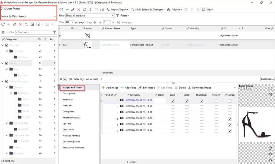 Magento Store Manager Store View Images Selected