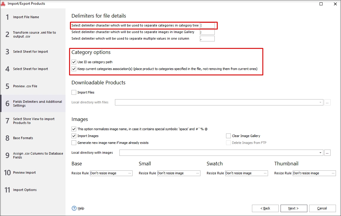 Fields Delimiters and Category Options