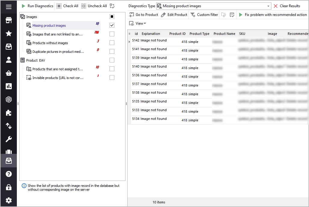 Diagnostics Types of Professional Edition of Store Manager