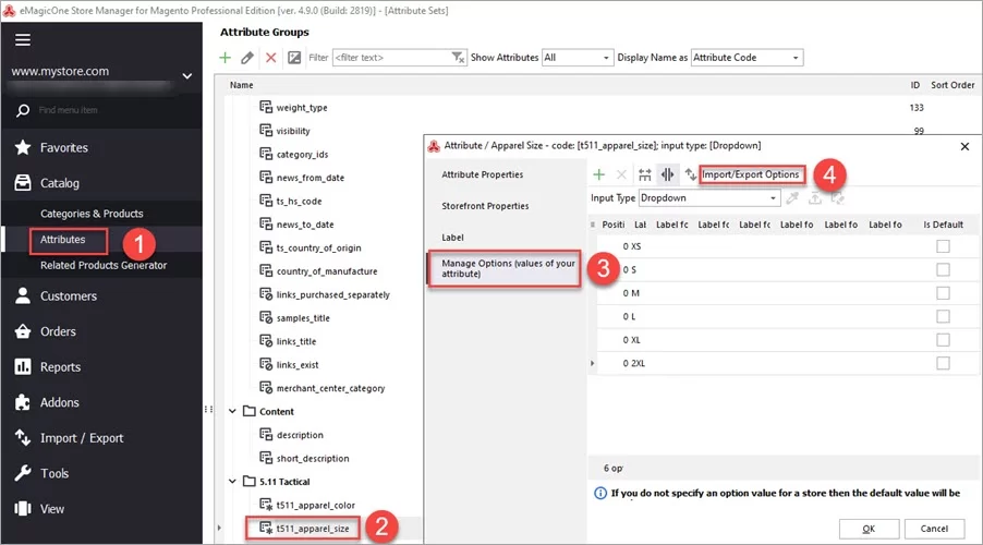 Magento Store Manager Attributes Options Export