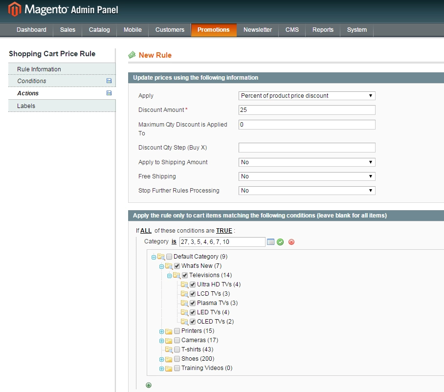 magento cart rules promotions to apply to cart