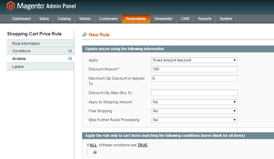 magento cart rules coupon for order total more than