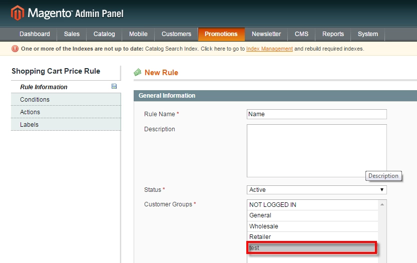 magento cart rules limit by customer group