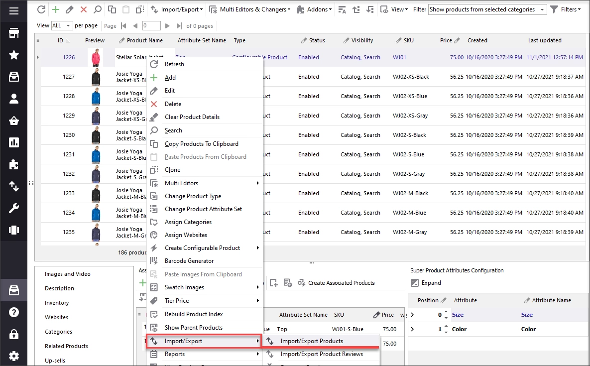 Export configurable products with relations