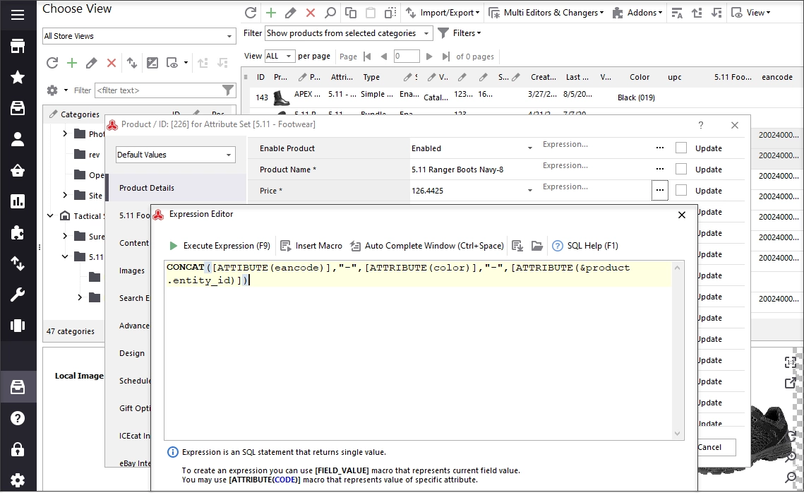Example of the Expression to Update SKU