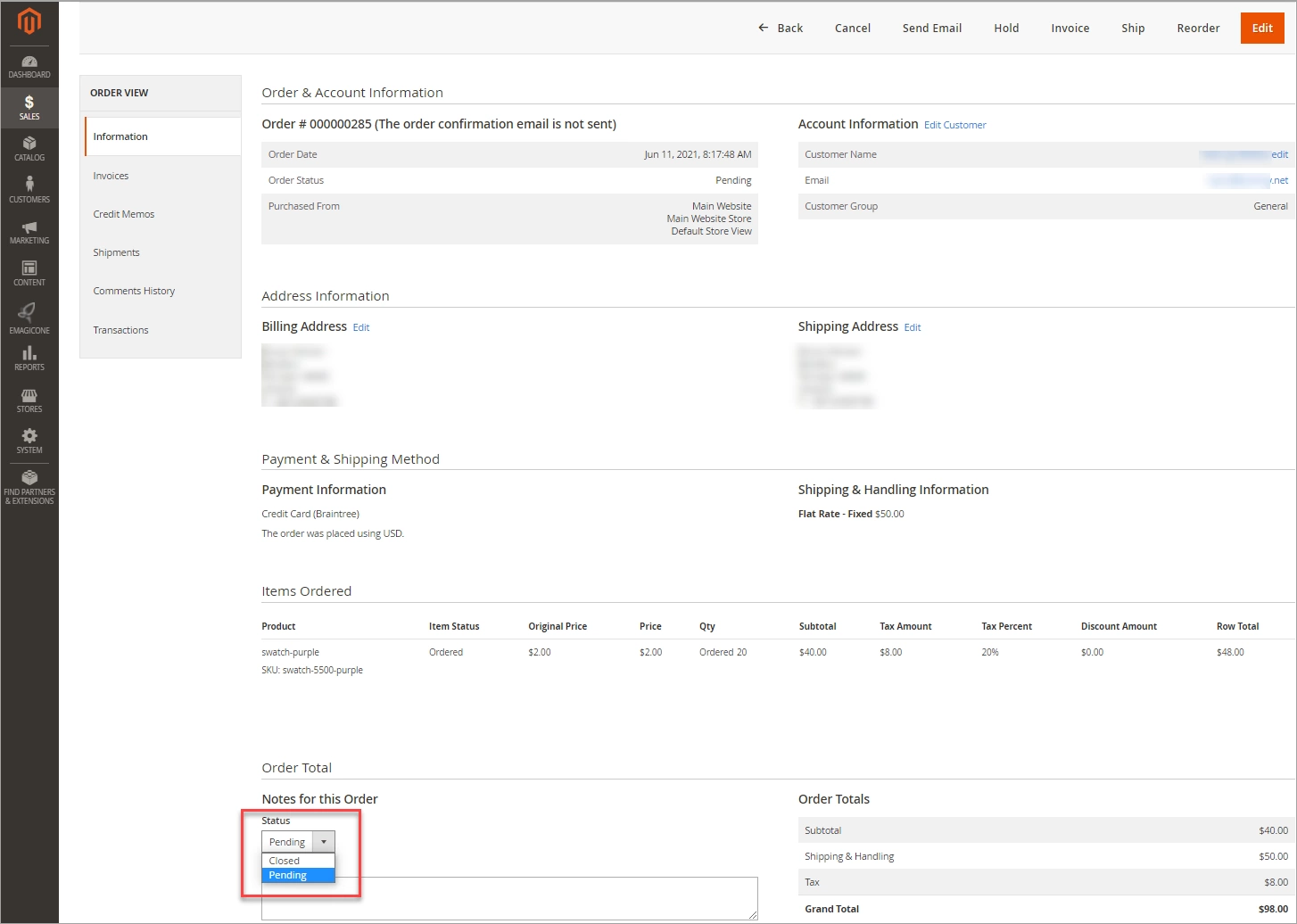 Magento Order Status Update