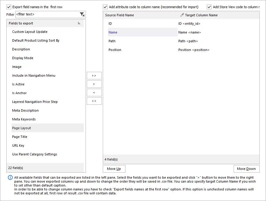 Select Fields to Export with Store Manager