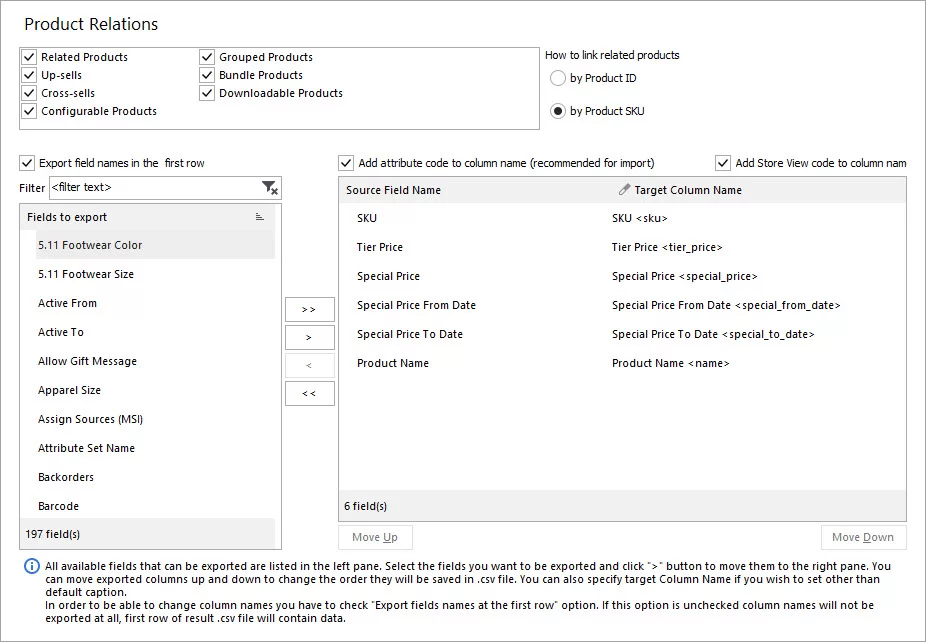 Select Fields for Export with Store Manager