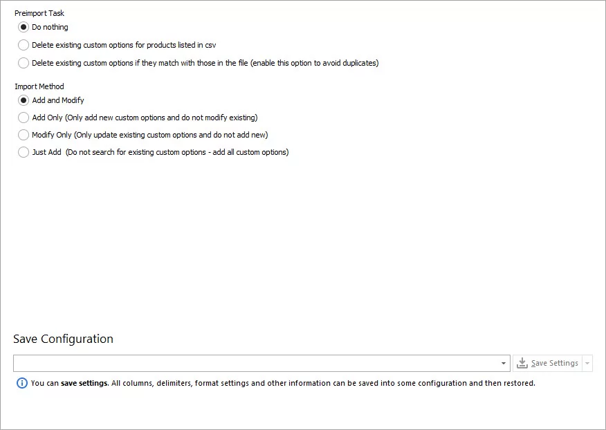 Set Import Options