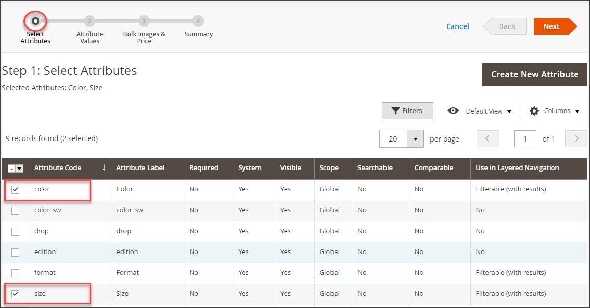 Select Attributes