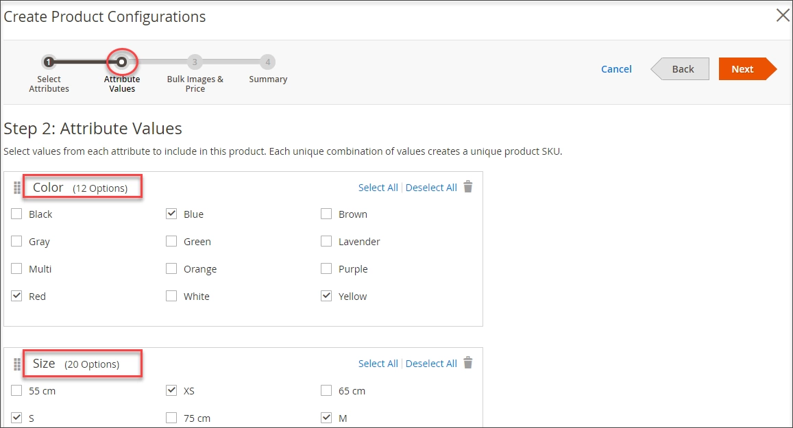 Select Attribute values
