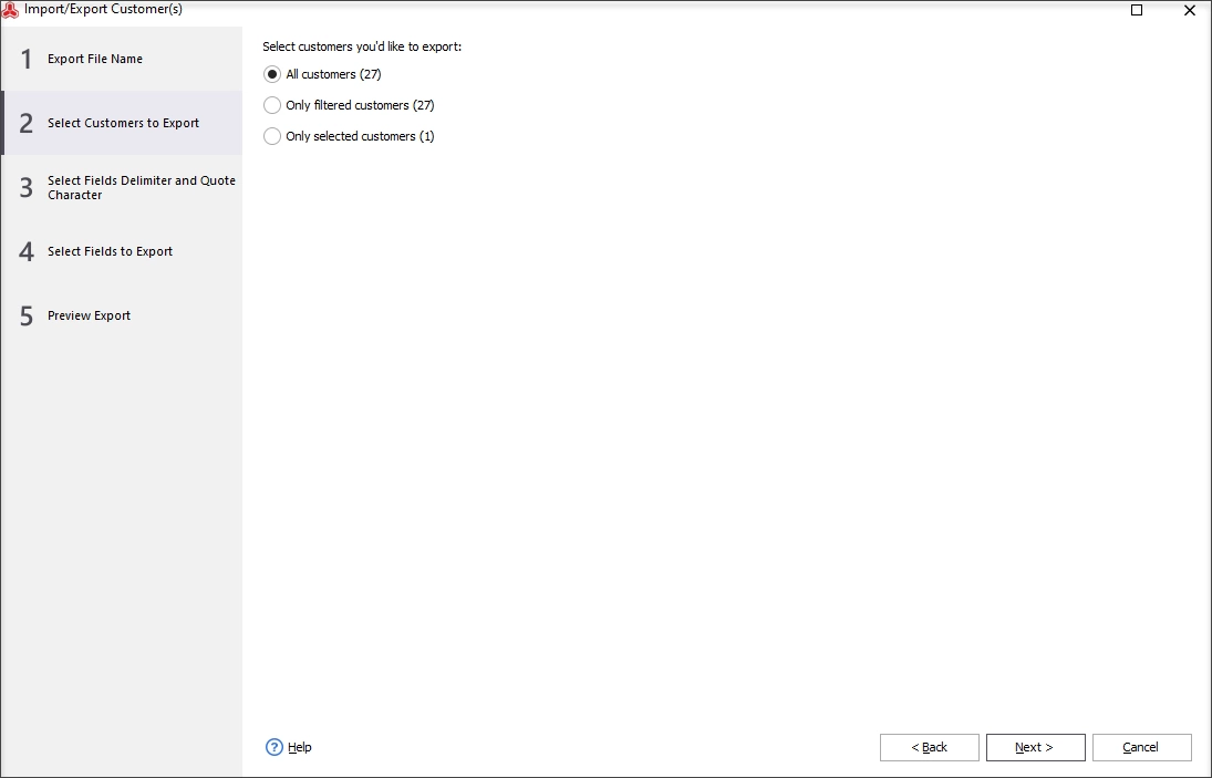 Select Customers to Export
