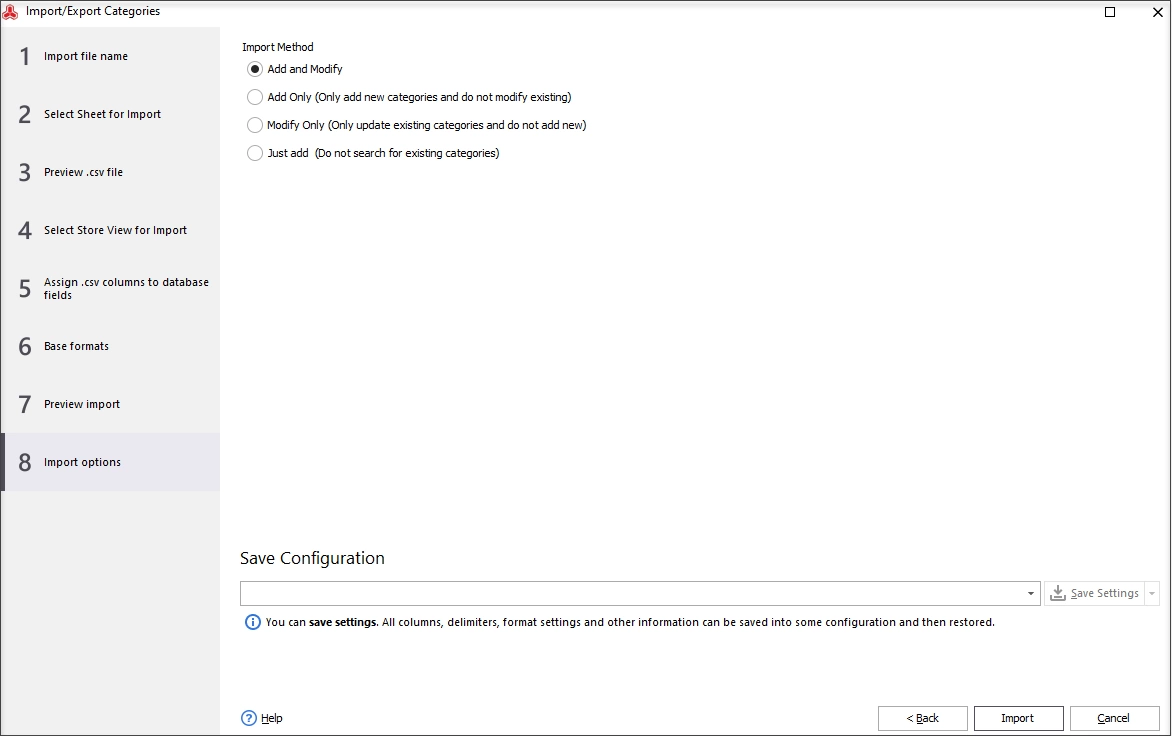 Category Import Options