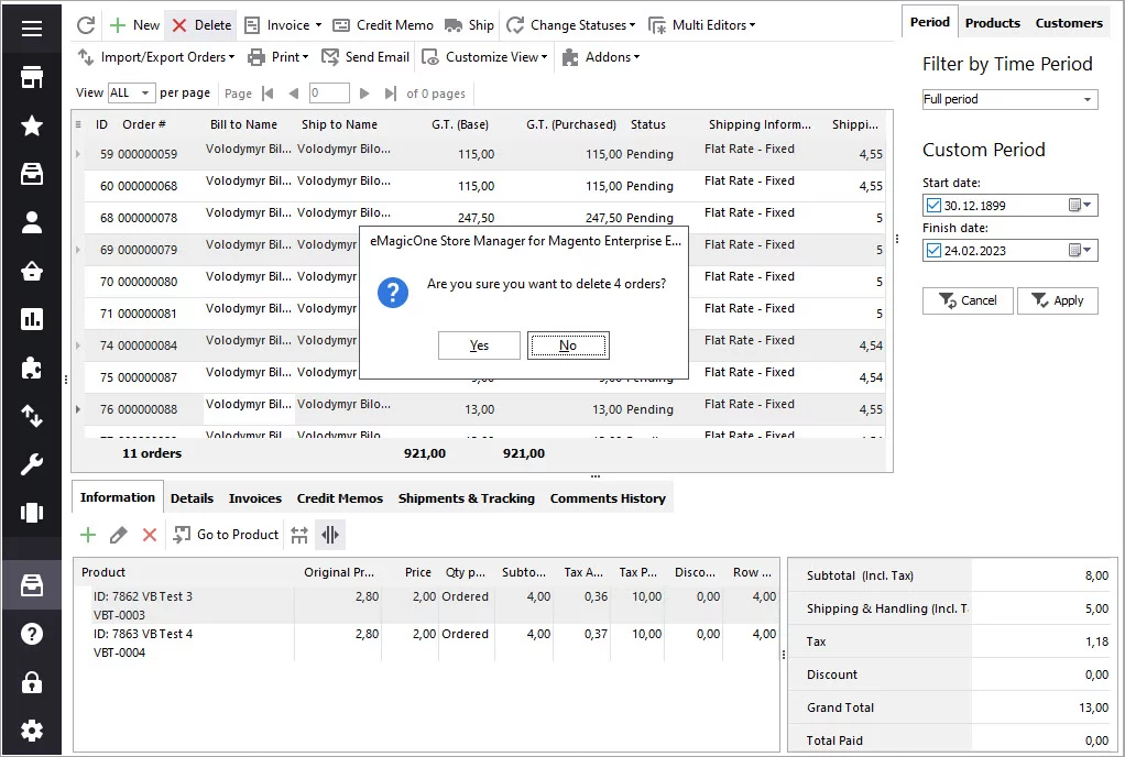 Delete Incorrect or Test Orders Delete Incorrect or Test Orders