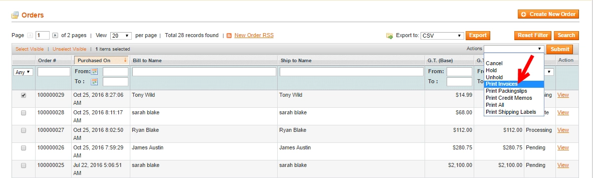 How to Generate Magento Invoices for Orders print magento invoices in admin