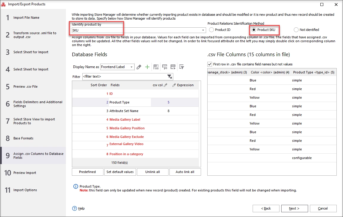 Assign .csv columns to database fields