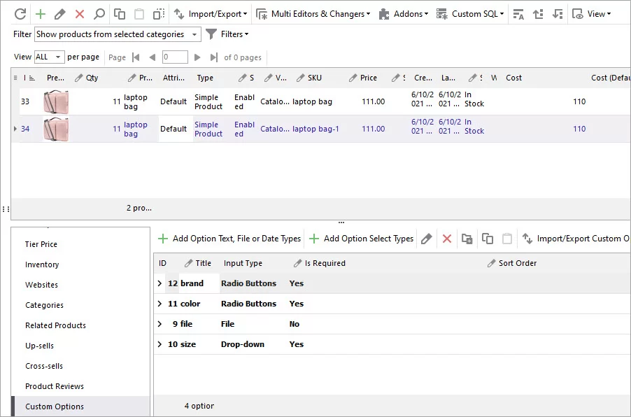 Check Imported Custom Options in Store Manager