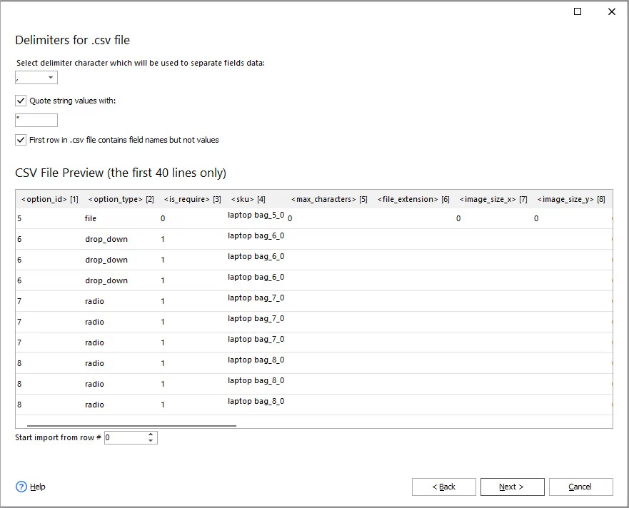 Import Delimiters in Store Manager