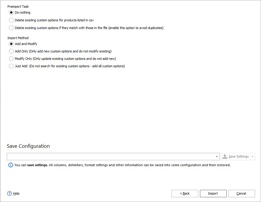 Import Options Step