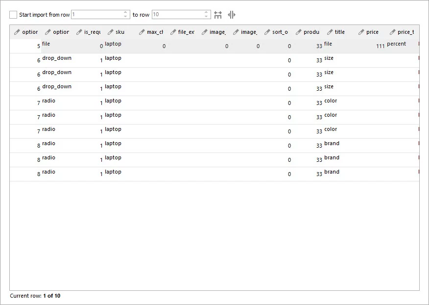 Import Custom Options Preview