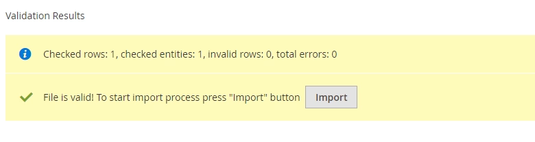 Required Magento 2 Import Values Magento validation results