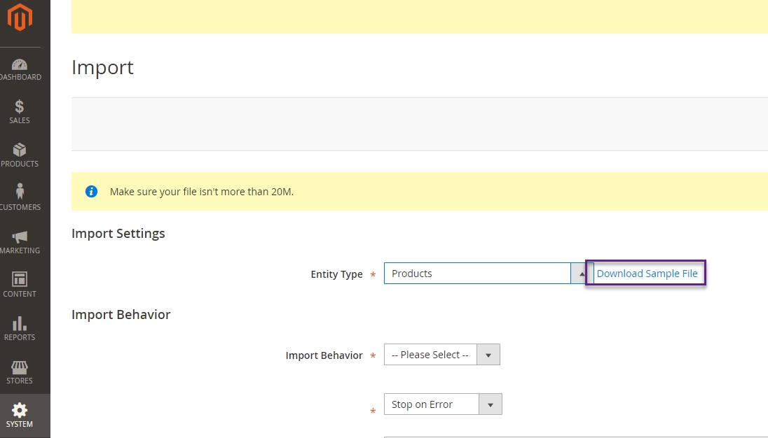 Required Magento 2 Import Values magento-2-import-sample-file