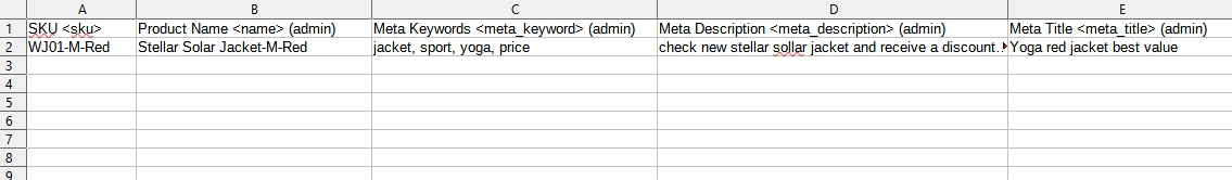 Import Meta Title, Meta Keywords and Meta Description sample file
