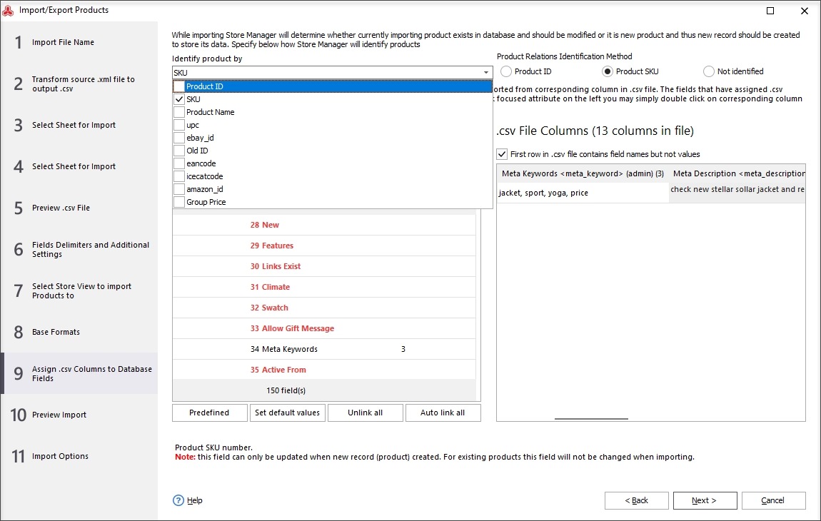 Select the entity the products will be identified by