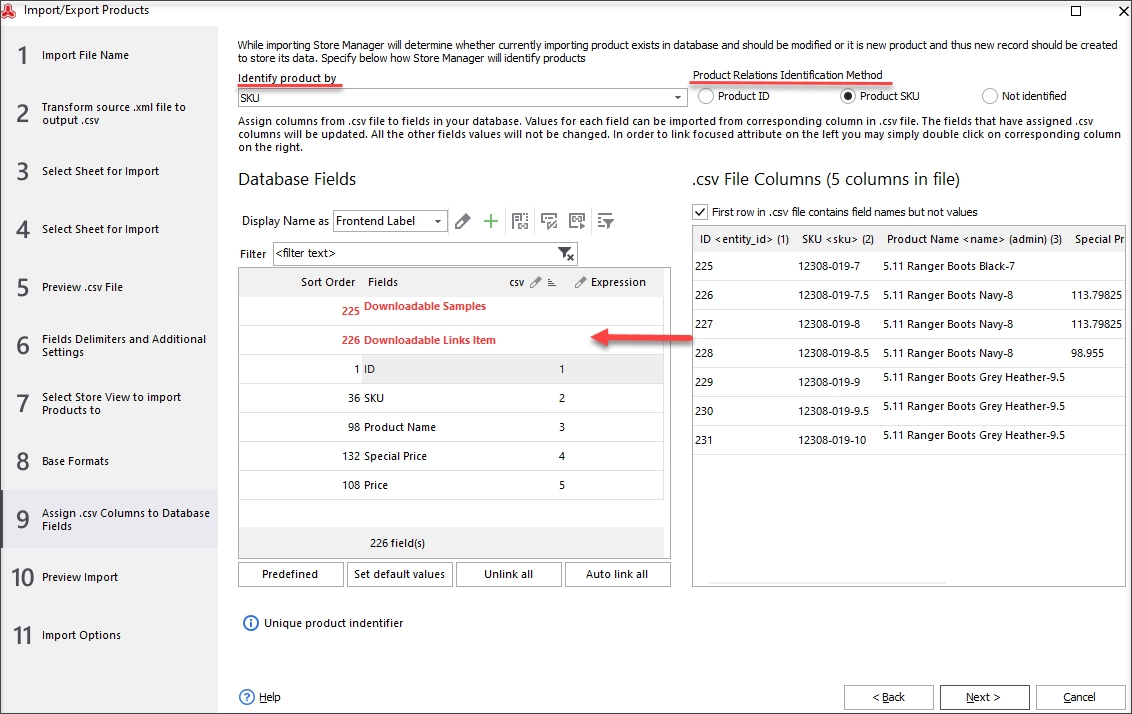 Assign .csv Columns to Database Fields