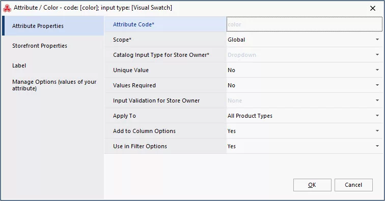 Magento Swatch Attribute Properties