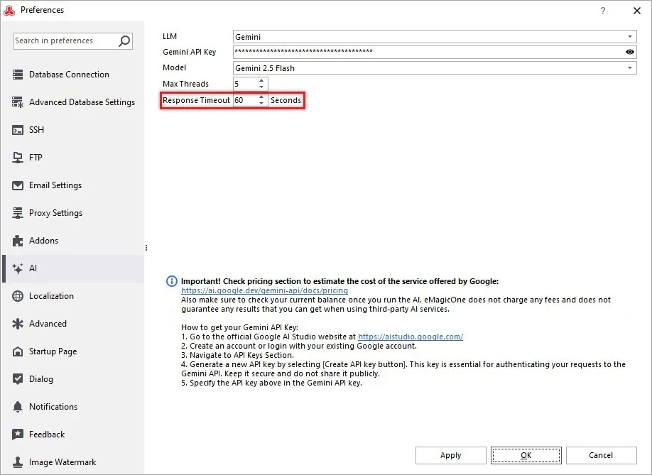 Response Timeout in AI Preferences in Magento Manager