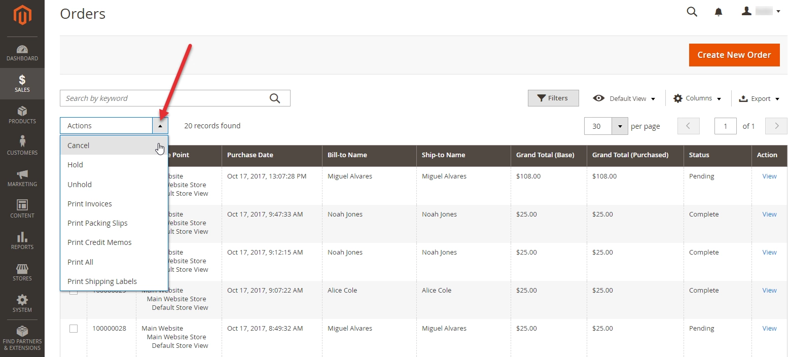 Magento 1.9 and 2 orders editing, deleting order status cancelled magento 2