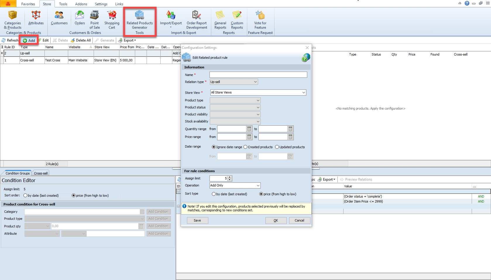 Related product generator for up sells configuration form