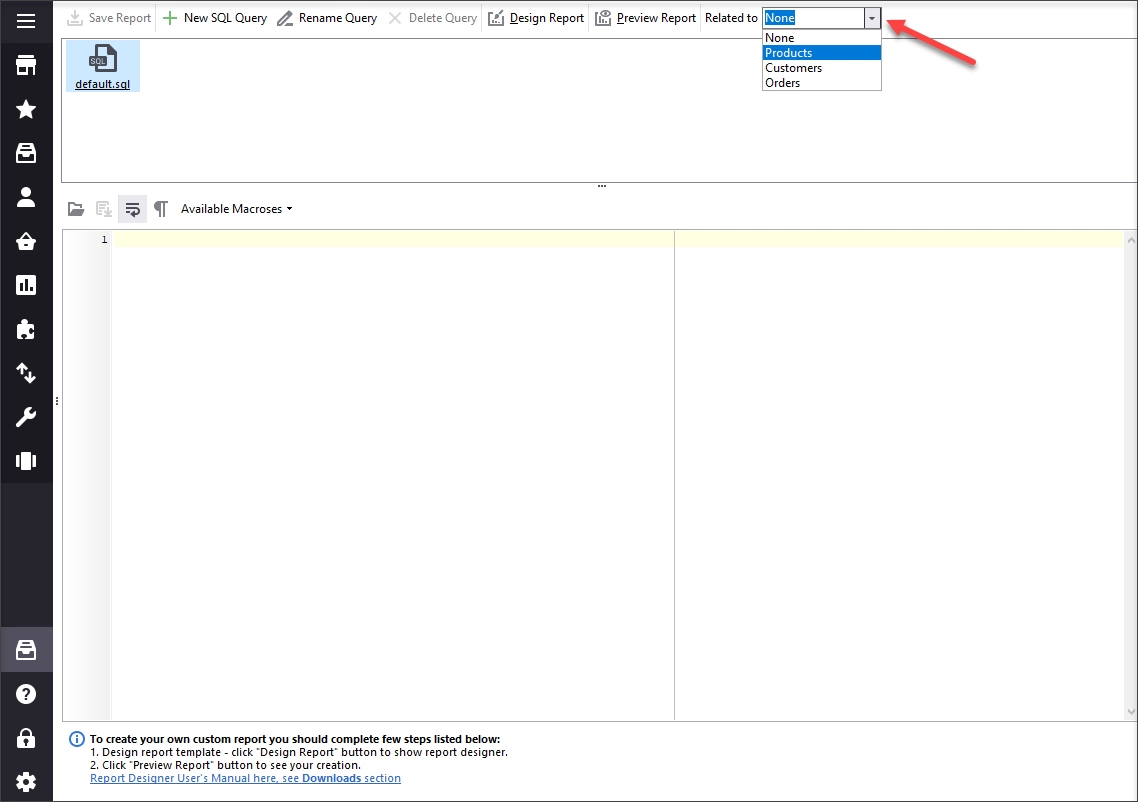 Open query builder window